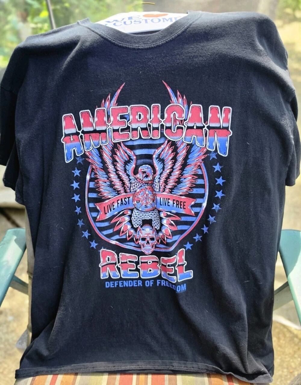 5 Star Men's Black Cotton Patriotic American Graphic Print Tee Short Sleeve XL